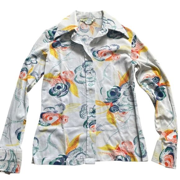 Vintage Tops - Vintage 70s Dagger Collar Abstract Floral Button Up Blouse by Expedition